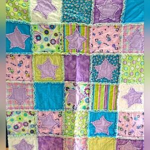 Child or Toddler Rag Quilt Handmade Very Warm Crib Blanket